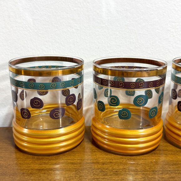 4 Vintage Rocks Old Fashioned Glasses MCM Sakura Sango Sue Zipkin Gold Heavy - Picture 3 of 7